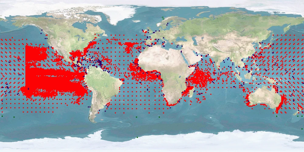 Distribution map: Katsuwonus pelamis (Skipjack tuna)