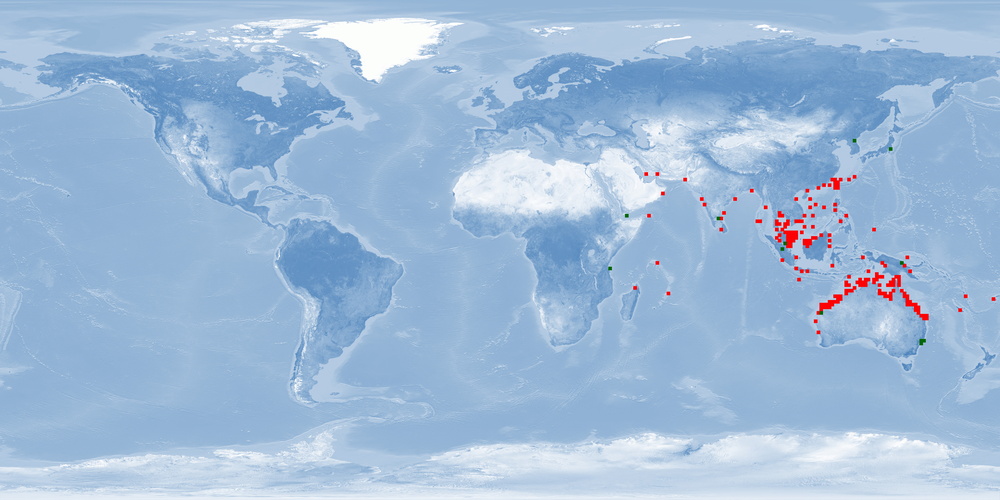 Distribution map: Lutjanus erythropterus (Crimson snapper)